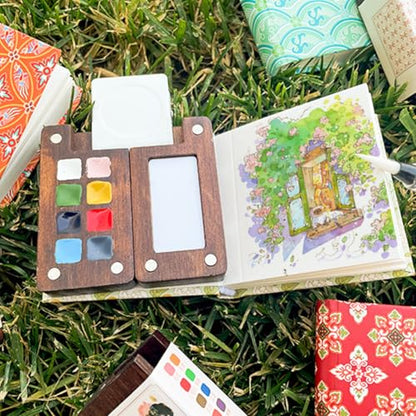 Pocket Artist Watercolor Travel Paint Palette, Mini Wooden Kit with Clip - color: 12 Colors 8 Grid Set