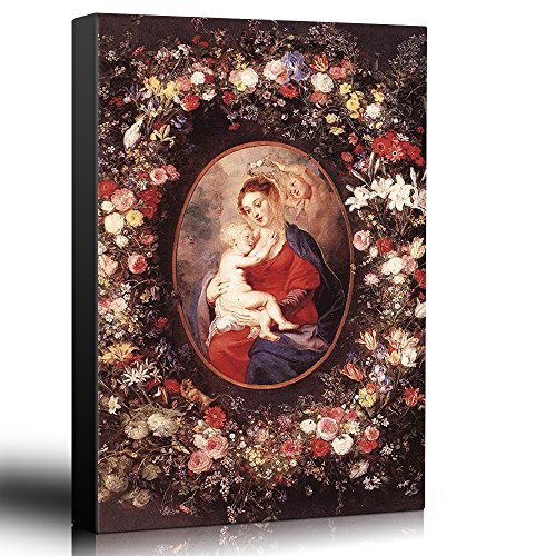 wall26 - Oil Painting of The Virgin and Child in a Garland of Flower by Peter Paul Rubens in 1621 - Baroque Style - Catholic - Canvas Art Home Art - 12x18 inches - color: 22. the Virgin and Child in a Garland of Flower, size: 18"L x 12"W