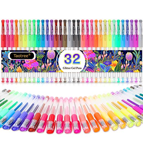 Taotree Glitter Gel Pens, 32 Colors Neon Glitter Pens, Colored Gel Markers - color: 32 Multicolor
