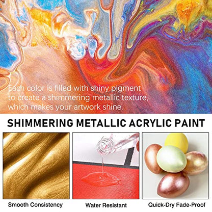 ABEIER Metallic Acrylic Paint Set 24 Colors 2oz Rich Pigments Non-Toxic - style: Metallic Colors