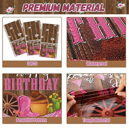 3 Pcs Western Cowgirl Birthday Party Tablecloth 108 x 54 Inch Cowgirl Theme Tablecover Plastic Cowboy Rodeo Table Cloth West Theme Party Decoration and Supplies for Girl Birthday Baby Shower Party - style: Western Cowgirl