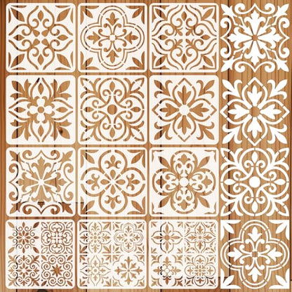 12 Pcs Spanish Tile Stencil Set Talavera Tile Painting Stencil for Wall 11.8x11.8 Inches Reusable Tile Floor Stencils Kit Floral Folk Mexican Stencils for Brick Wood Nursery Living Room