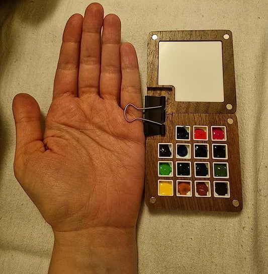 Portable Sketchbook Palette 15 Grids Wooden Mini Travel Paint Palette Magnetic Palette Box for Watercolor Painting, Acrylic Painting Paint Saver with Lid and Mixing Tray