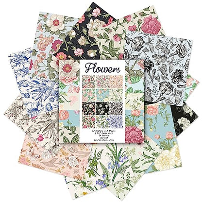 Scrapbook Paper, 24 Sheets 6"×6" 160gsm Single-Sided Patterned Cardstock - color: 24 sheets-flowers