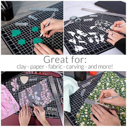 WA Portman Self-Healing Cutting Mat with Hobby Knife, 12'' Metal Ruler Set This set includes 9x12'' Fabric Cutting Mats for Crafts, Exacto Knife, 10pc#11 Blades, & 12'' Cork Backed Metal Ruler Set - size: 9x12