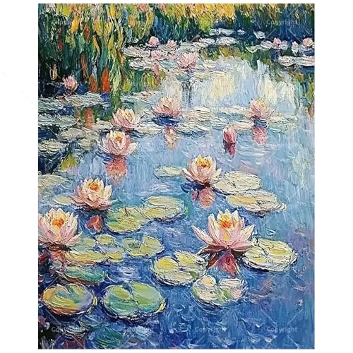 TAOPAOLAB Water Lily Garden Paint by Numbers Kit for Adults - DIY Monet-Inspired Water Lilies Painting on Canvas 16x20 Inches, Acrylic Paint Set, Suitable for Beginners, for Home Decoration/Gifts - color: TCXY04875, size: 40×50cm Unframed