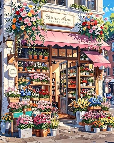 LILEIDECO Diamond Art Kits for Adults, Flower Shop Diamond Painting Kits for Beginner DIY 5D Full Drill Diamond Dots Crafts for Home Wall Decor Gifts 12x16 Inch - color: BL81