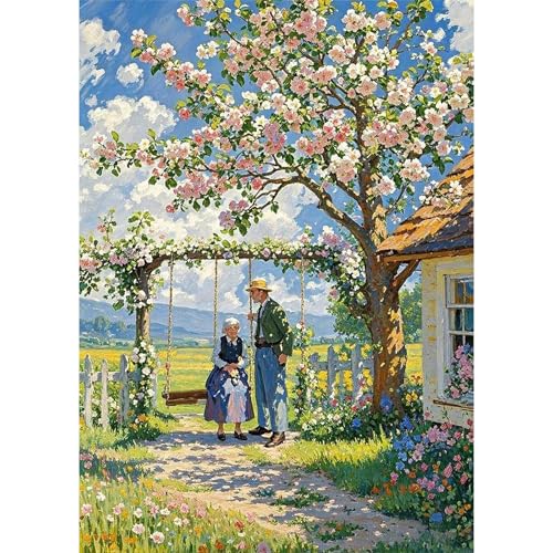 Old Couple Diamond Art Kits for Adults, 5D DIY Diamond Painting Kits for Beginners, Diamond Dots Art Kits Full Drill Round Rhinestone Gem Art Grow Old Together for Home Wall Decor 11.8X15.7inch - color: Garden