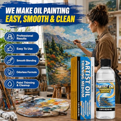 Odorless Mineral Spirits, 100ml Refined Paint Thinner, Professional Art Solvent, Ideal for Cleaning Oil Paints, Brushes, Palettes, Art Studio and DIY Craft Projects