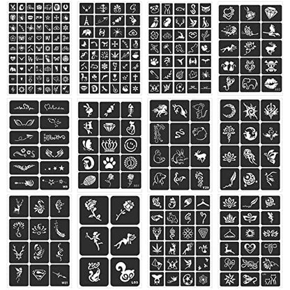 24 Sheets Henna Stencils for Kids Teens Adults | 400+ Reusable Tattoo Stencils, Glitter Tattoo Stencils For Face Hand Back