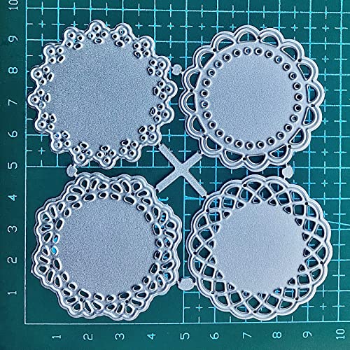 Metal Die Cuts Set 4 Different Patterns Lace Flower Border Cutting Dies for Scrapbooking Photo Album DIY Craft Die for Card Making (Round Lace Flower Border) - style: Four lace edge circles