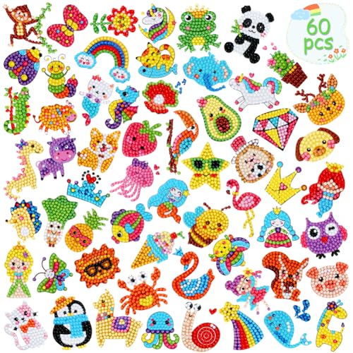 60pcs 5D Diamond Art Stickers Arts and Crafts Kits for Kids Ages 4-8 8-12