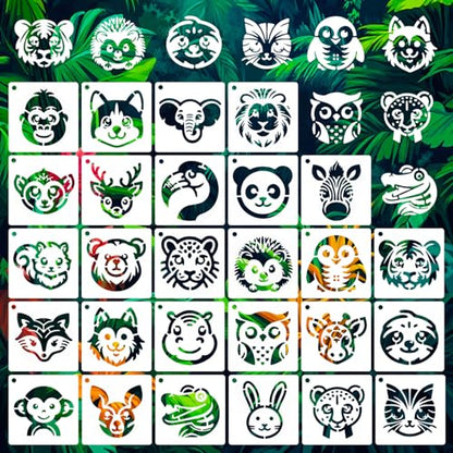 27 PCS Animal Head Stencils for Painting, 3x3 Inch Reusable Plastic Paint Templates for Painting on Wood, Animal Theme Drawing Stencils for Wall Furniture Fabric Paper Art Scrapbooks DIY Crafts - color: 27P/Animal Head