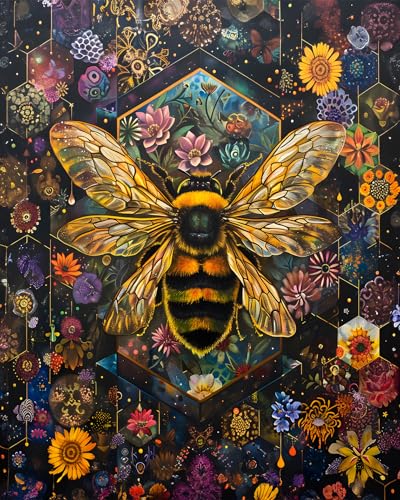 TUMOVO Paint by Numbers Kit for Adults Bees and Floral Garden Canvas Art | Unframed Painting with Acrylic Paints and Brushes, Honey Bee Flower Relaxing DIY Craft for Adults, Wall Decor, 16x20 Inch - color: Bee