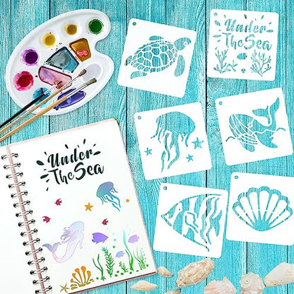 50 PCS Ocean Animal Painting Stencils Reusable Sea Stencils for Painting on Wood Rocks Canvas Fabric Glass Pottery 4x4 Inch - color: Ocean Animal