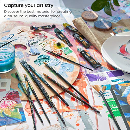 ARTEZA Paint Brushes Set of 12, Acrylic and Oil Paint Brushes with Synthetic Hair, Rust-Resistant Ferrules and Birch Wooden Handles for Canvas, Crafts, Blending, Layering, and Detail Work - style: Acrylic & Oil