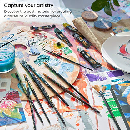 ARTEZA Paint Brushes Set of 12, Acrylic and Oil Paint Brushes with Synthetic Hair, Rust-Resistant Ferrules and Birch Wooden Handles for Canvas, Crafts, Blending, Layering, and Detail Work - style: Acrylic & Oil