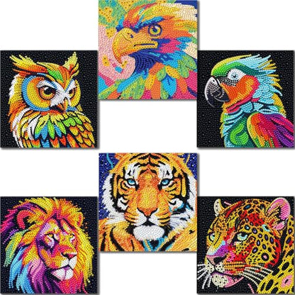 UiSdfuy Diamond Painting for Kids 8-12, 6 Pcs Diamond Dots Kits for Kids Ages 8 9 10 12, Arts & Crafts Gift for Boys & Girls | 6 Pack Animal Gem Art 6" x 6" (6-Tiger) - color: 6-Tiger