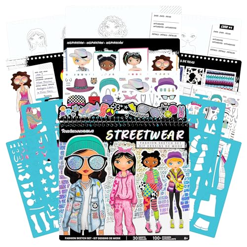 Fashion Angels Streetwear Design Portfolio | Includes 30 Sketch Sheets, Stencil Sheets, Stickers & Inspiration Guide, Ideal Drawing Kit for Girls Ages 6+ - color: Streetwear Design