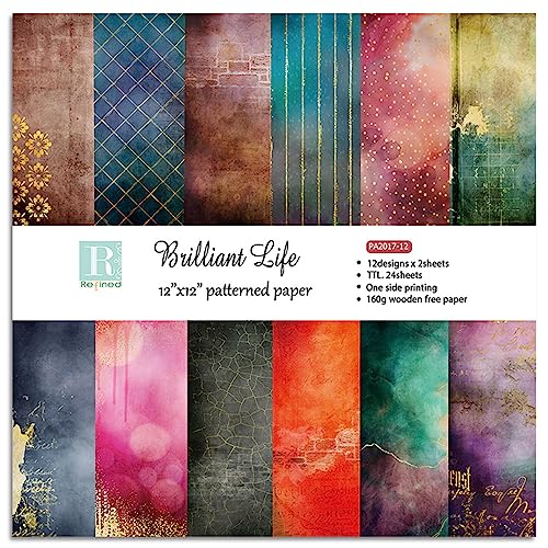 YASMEN Vintage Scrapbook Paper Pad, 12x12 Single-Sided Cardstock Paper Pads for Card Making, Journals, Planner, DIY Envelopes, Greeting Cards, Gift Card, Decorative Art Craft -24 Sheets - color: Brilliant Life - 12×12