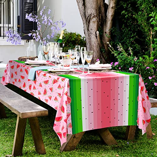durony 2 Pack Watermelon Plastic Tablecloths 54 x 108 Inches Pink Watermelon Plastic Table Cloth Cover Fruit Party Supplies for Girls Birthday Baby Shower Wedding Table Cover - style: Watermelon