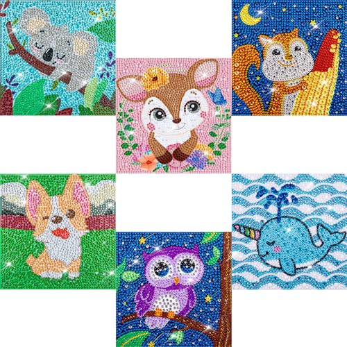 Labeol Diamond Art Kits for Kids Crafts for Girls Ages 6-8-10-12 Easy to DIY Creative Diamond Art Sticker Craft by Numbers Kits for Kids and Adult Beginners (6 Pack Adorable) - style: 6 pack Adorable