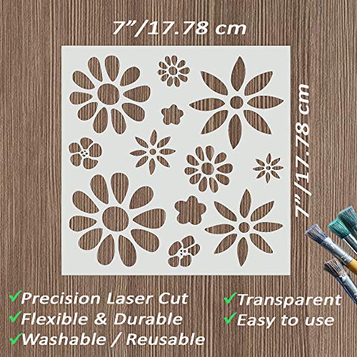 DLY LIFESTYLE Boho Stencil - Small Flowers - 7x7 Inches - DIY Art and Craft - Canvas, Paper, Fabric, Walls, Furniture - color: Boho Flowers 7"x7"