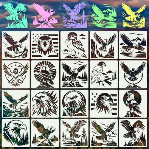 Eagle Stencils for Crafts Reusable 20Pcs Stencils(5.9X5.9 Inch) | DIY Art Painting Stencil Furniture Decor Kit for Wood Embroidery Wall Silk Screen Journaling - color: Eagle 1