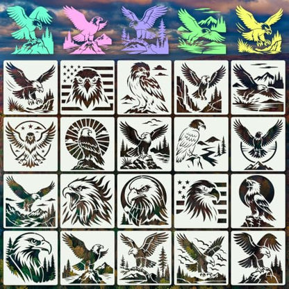 Eagle Stencils for Crafts Reusable 20Pcs Stencils(5.9X5.9 Inch) - color: Eagle 1