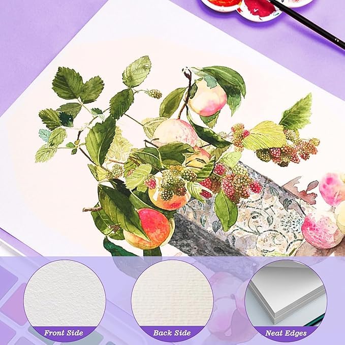 82 Sheets Watercolor Paper, 230 GSM Cotton Cold Press, 5x7 Inch Thick Off-White Acid-Free Artist Paper for Painting, Gouache, Acrylic, Sketching, Journals & Mixed Media