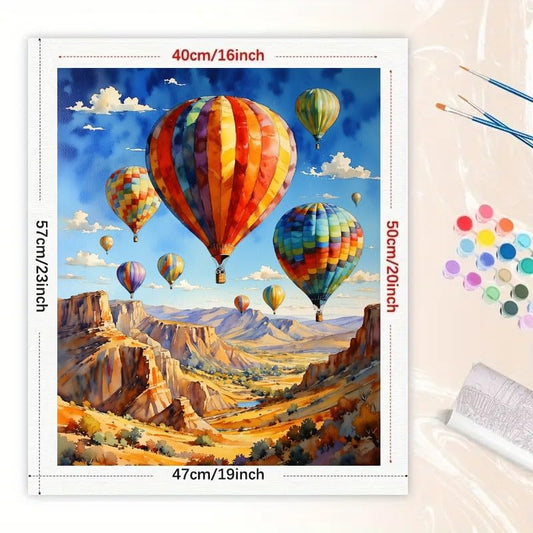 Hot Air Balloons Paint by Numbers Kit for Adults - DIY Balloons Over Canyon Landscape Painting on Canvas 16x20 Inches, Acrylic Paint Set, Suitable for Beginners, Art for Home Decoration or Gifts - color: HSX00729, size: 16X20IN Folded