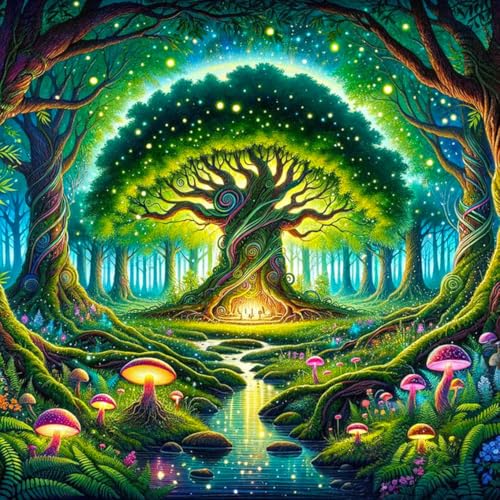 Diamond Art Kits for Adults & Beginners, Tree of Life Diamond Painting Kit | 5D Full Drill Gem Art with Green Forest, Round Diamond Dots, Home Wall Decor & Gift, 14 x 14 Inch - color: HMDPUS-25905