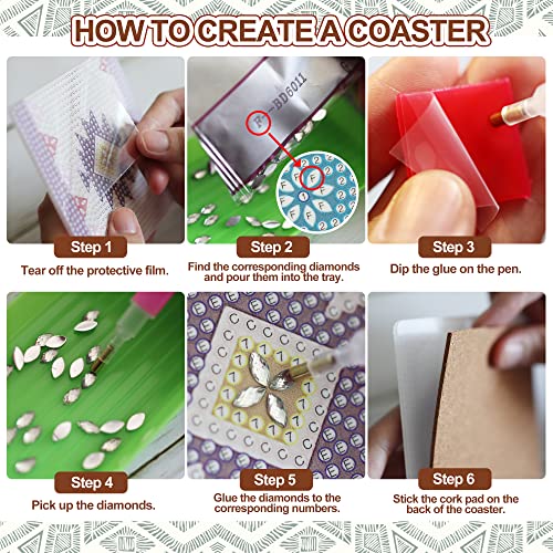 Temlum 6pcs Diamond Art Coasters Kits for Adults with Holder, Boho - color: Boho Coasters With Holder