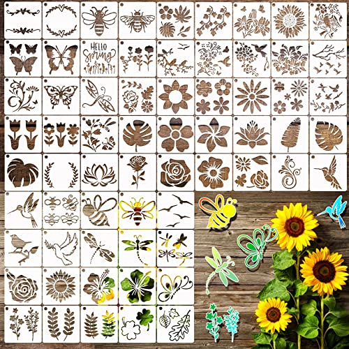 65Pcs Small Stencils for Painting on Wood Burning Reusable, 3 Inch Reusable Stencil for Craft Ornament Paint Template Stencils for Wall Card Rock Wood Signs Coasters Canvas Home Decor (Flower) - style: Flower
