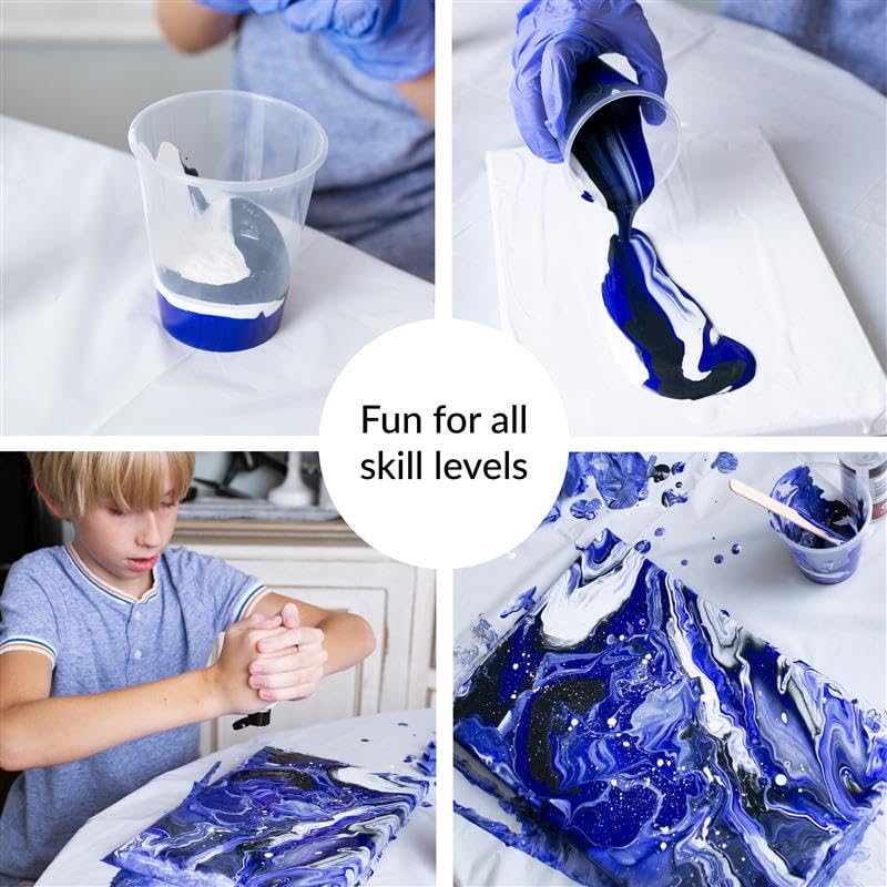 WA Portman Artist Acrylic Painting Kit 38pc Complete Fluid Art Painting Kit | 38pc Acrylic Pouring Paint Set, 6 Bottles of Ready Pour Pre-mixed Paint Kit for Adult & Kids Paint Pouring Kits, Artist Set