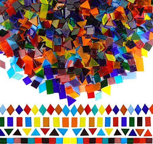 1600 Transparent Cathedral Glass Mosaic Tiles for Arts and Crafts - Mixed Color Stained Glass Pieces, 4 Shapes Mixed - color: Transparent Assorted Colors - 4 Shapes (1600pcs)