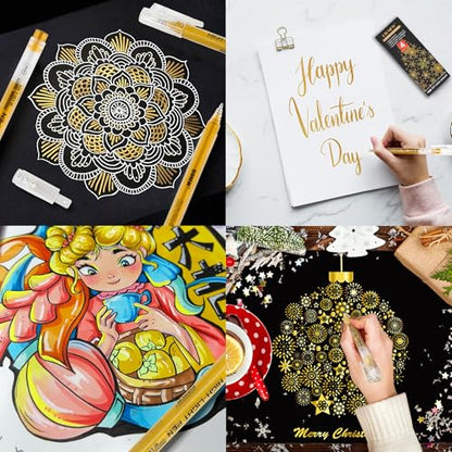 Qionew Gold Gel Pens, 1.0mm Gold Gel Pen Set,Gel Pen for Artists, 4 Pack | Gold Opaque Ink Pens, Gel Pen for Artists, for Black Paper Drawing, Bullet Journaling, Card Making, Art Highlight - size: 1.0 mm, style: Gold