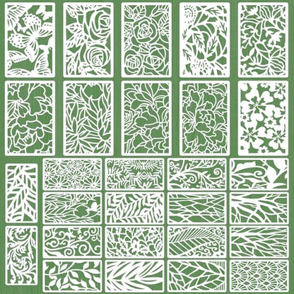28 Pcs Floral and Botanical Texture Stencils Set Reusable Layering Templates with Leaf Butterfly Floral Peony Rose and Abstract Patterns Stencils for Painting Arts Furniture Canvas and Home Decor - style: Style 2