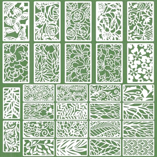 28 Pcs Floral and Botanical Texture Stencils Set Reusable Layering Templates with Leaf Butterfly Floral Peony Rose and Abstract Patterns Stencils for Painting Arts Furniture Canvas and Home Decor - style: Style 2