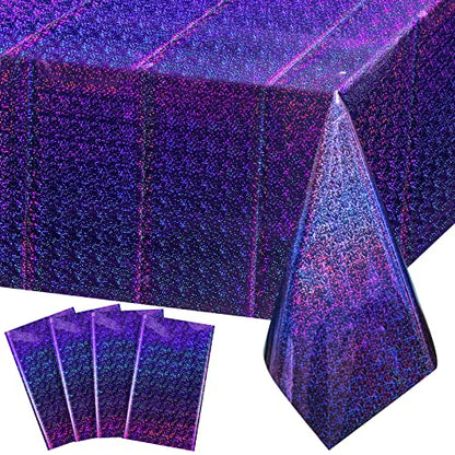 4 Pack Iridescent Purple Plastic Tablecloths Shiny Disposable Laser Rectangle Table Covers Holographic Foil Tablecloth Iridescent Kpop Birthday Bridal Wedding Party Decoration, 54"x108" - color: Purple