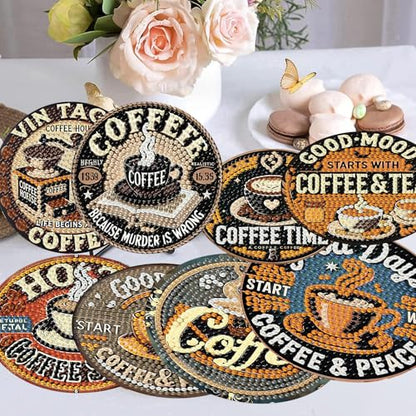 8Pcs Coffee Diamond Art Coasters Kits, Diamond Painting Coasters Kit | Coffee Diamond Art Painting Coasters Kits with Holder,DIY Diamond Art Coaster Kit for Beginners Adults Craft Supplies Gift - color: Inspirational Coffee