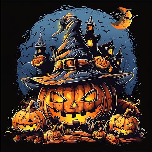 Ohhvvow Halloween Pumpkin Diamond Art Painting Set for Adults, Round 5D Full Drill Diamond Dots Paintings for Beginners DIY Crafts 14x14 Inch - color: Halloween Pumpkin