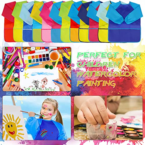 Zkptops 12 Pack Kids Art Smocks for Boys Girls Age 3-7 Years, Waterproof | Kids Painting Aprons, Paint Smocks with Long Sleeve 3 Roomy Pockets,Washable Toddler Paint Aprons,Velcro Closure,for Drawing - color: 12 Pack