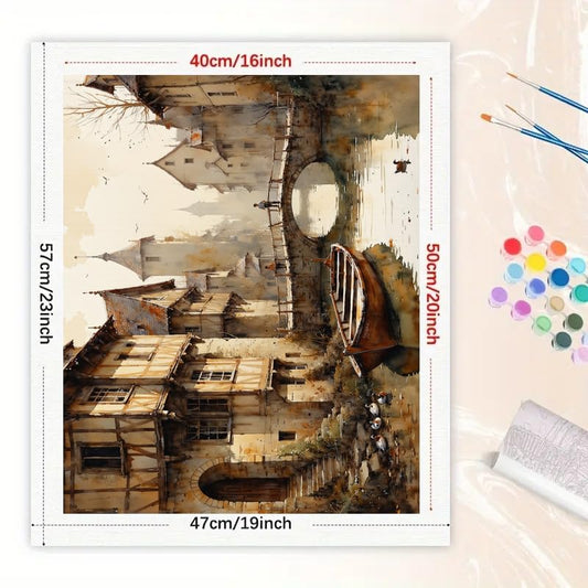 Landscape Paint by Numbers Kit for Adults - DIY Vintage Canal Bridge Scene Painting on Canvas 16x20In, Acrylic Paint Set, Suitable for Beginners, Art for Home Decoration or Gifts - color: TCXY07090, size: 16X20IN Folded