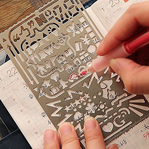 Yansanido Pack of 3 Stainless Steel Drawing Ruler, Painting Stencils, Scale Template Sets, Graphics Stencils, Number Template Ruler for Very Fine Pen Tip