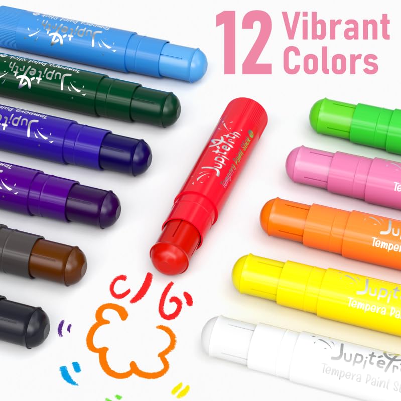 JUPITEARTH Tempera Paint Sticks for Kids, Quick Drying, 12 Colors - color: 12 Classic Colors