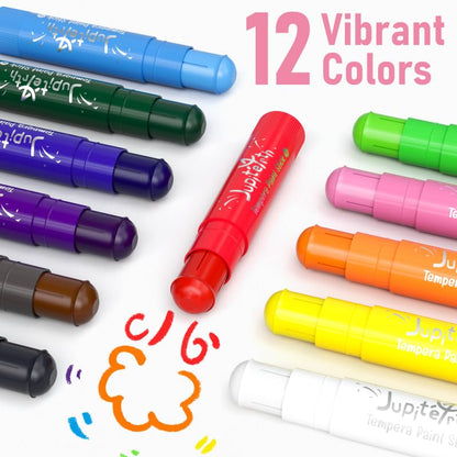 JUPITEARTH Tempera Paint Sticks for Kids, Quick Drying, 12 Colors - color: 12 Classic Colors