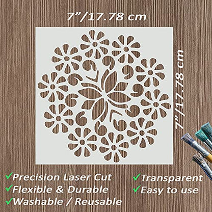 DLY LIFESTYLE Boho Flower Stencil for Painting on Wood, Canvas, Paper, Fabric, Walls and Furniture - 6x6 Inches - Reusable DIY Art and Craft Stencil - color: Rangoli 7"x7"