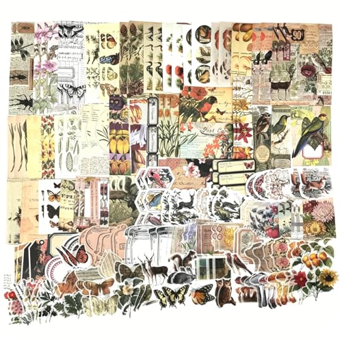 Esweny 200 Pieces Vintage Ephemera Scrapbooking Supplies Pack for Journaling, Decoupage Paper Scrapbook Stickers Kit for Junk Journal Planners Collage Craft Notebooks Album (Forests) - style: Forests