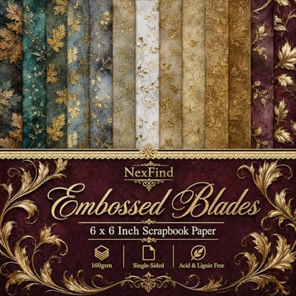 Scrapbook Paper Pad & Scrapbooking Supplies - Single Sided Junk Journal Kit, 160gsm Craft Paper for Photo Albums, Picture Art Collage, 6x6 Inch, 24 Sheets (Gilded) - color: Gilded
